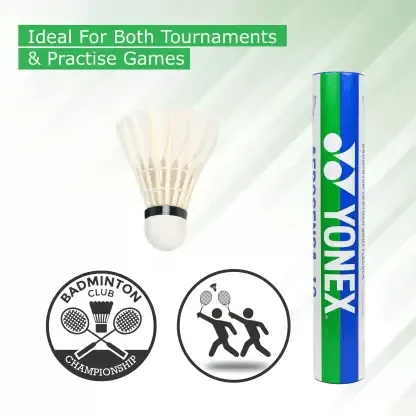 YONEX AS 10 Feather Shuttle - White  (Medium, 77, Pack of 12) | KIBI SPORTS