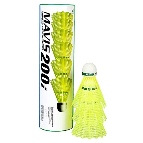 Yonex Mavis 200i Nylon Shuttle Cock, Pack of 6 (Yellow)